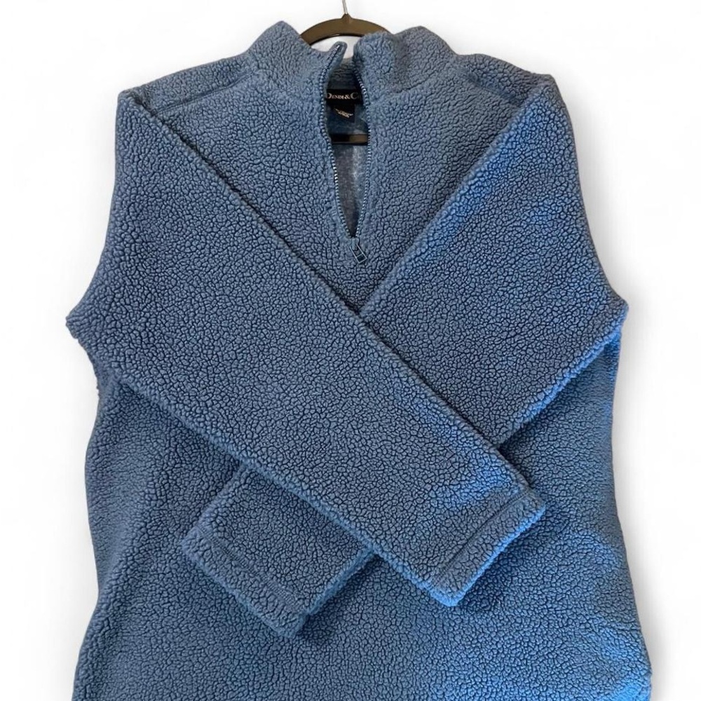 Denim&Co Blue Fleece quarter zip Sweater